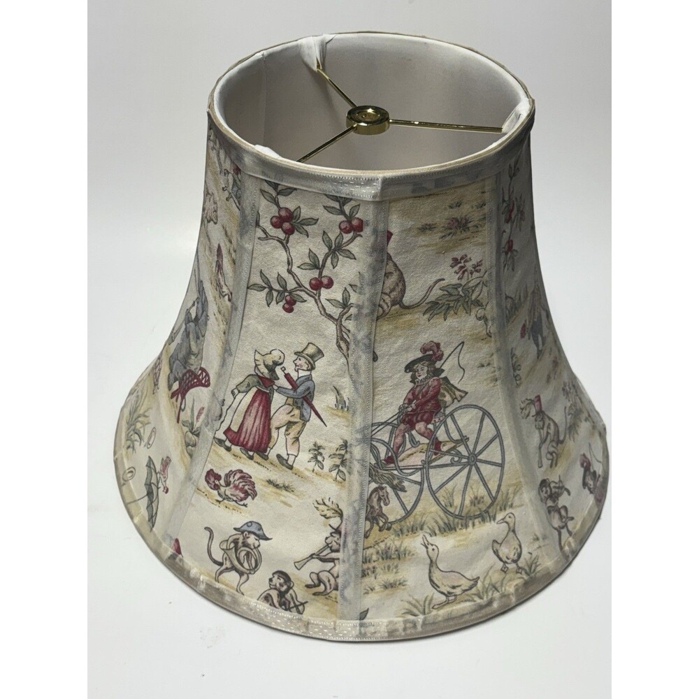 Vintage Toile Fabric Bell Lamp Shade 10.5x14 Spider Fitter Pastoral Cottage Farm